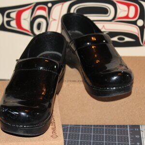 DANSK Black Patent Leather Clogs Size 38